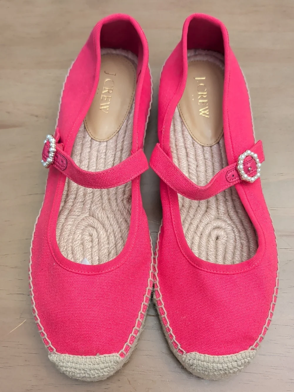 J. Crew Hot Pink Mary Jane Espadrilles With Pearl Accent Closure New Size 11